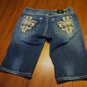 Miss Me Blue Denim Bermuda Shorts Fleur Embellishment Size 30